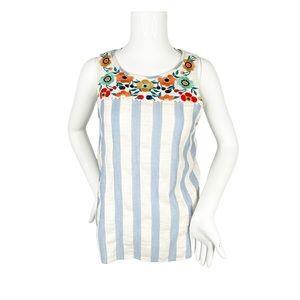 THML Boho Floral Embroidered Mixed Pattern Blue White Striped Tank Top Large